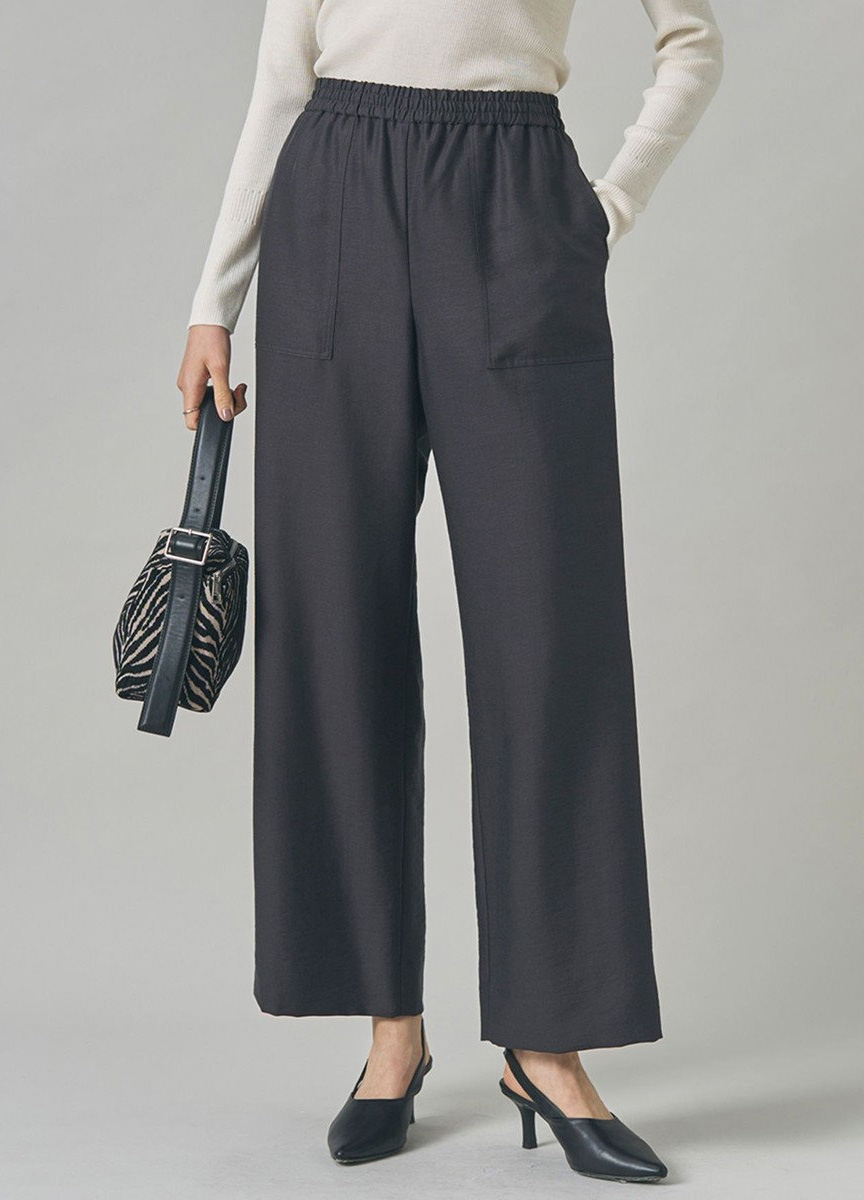 混毛腰間抽褶長寬褲